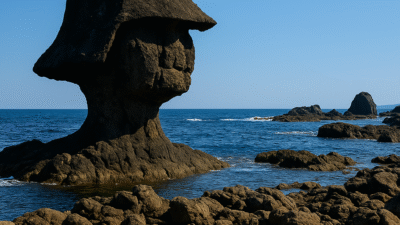 【かぶと岩（青森・深浦町）】日本海に佇む奇岩の絶景｜兜の名を冠した神秘の自然彫刻を訪ねて